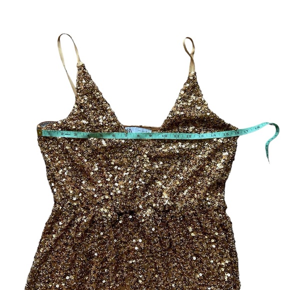 Zara gold sequins v neck maxi dress sleeveless size large disco wedding cocktail - Picture 9 of 11